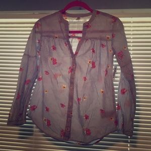 NWT striped flower print button up blouse